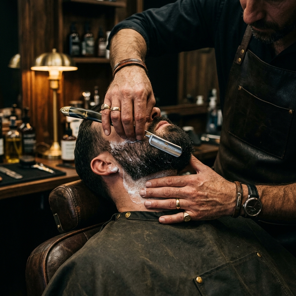 Barbeiro trabalhando em uma barba