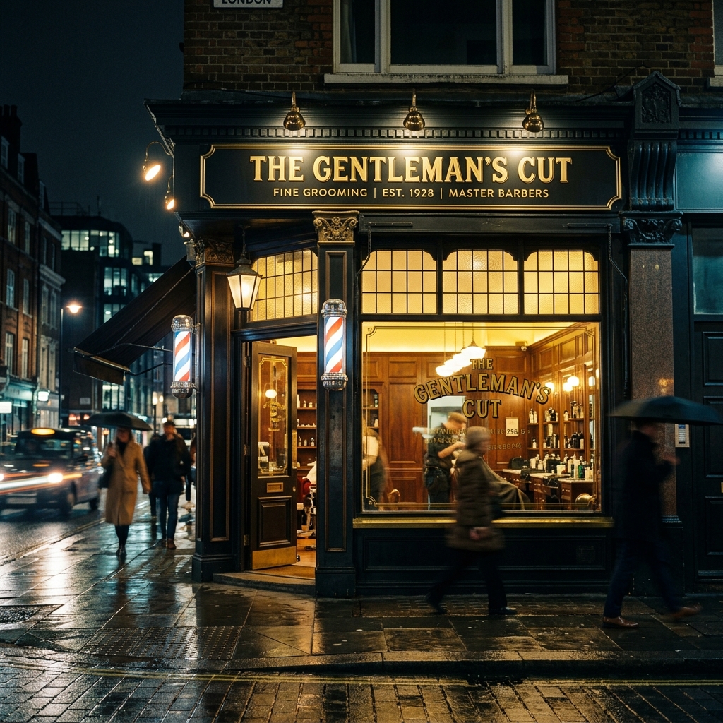 Fachada da Barbearia Pepe's à noite